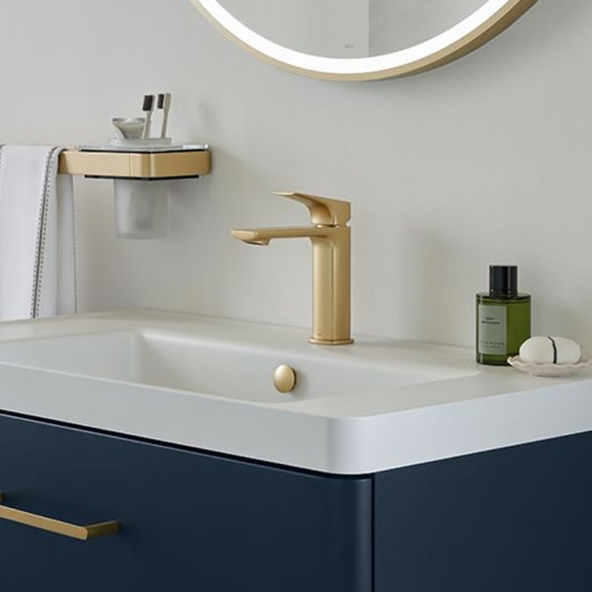 Vado Cameo Levered Satin Brass Mono Basin Mixer - Lifestyle Image 1